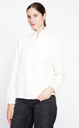 High neck sweater with oversized zip front pocket and long sleeves
