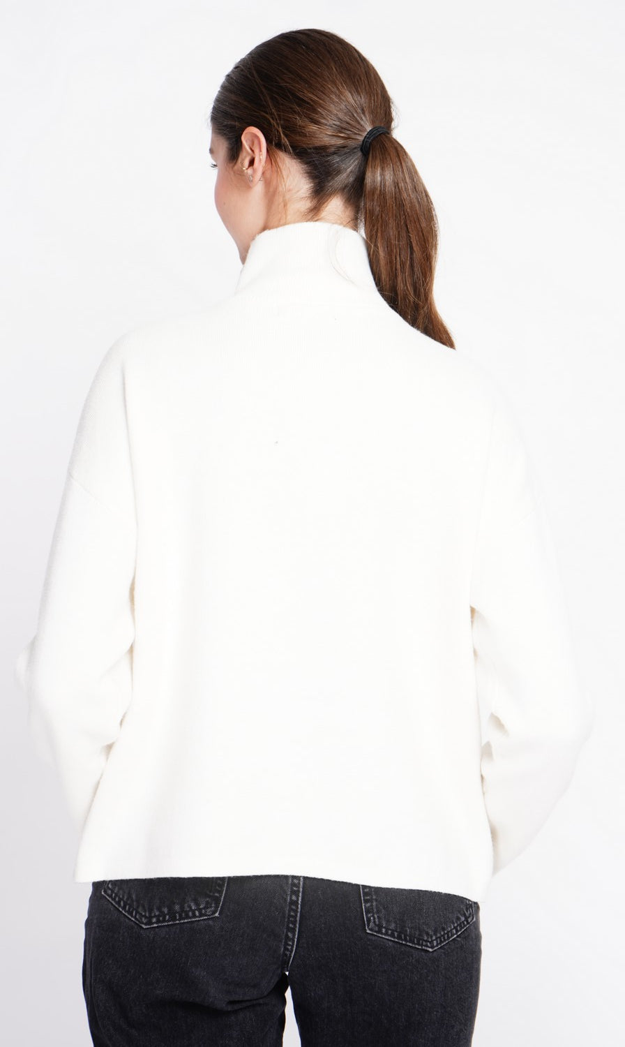 High neck sweater with oversized zip front pocket and long sleeves