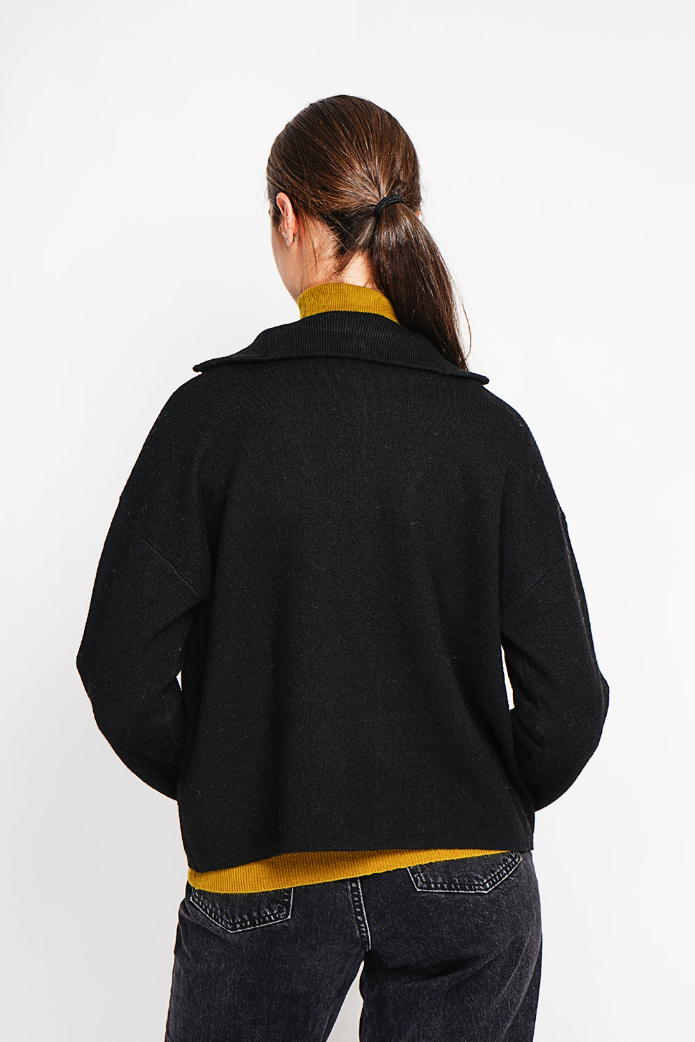 High neck sweater with oversized zip front pocket and long sleeves