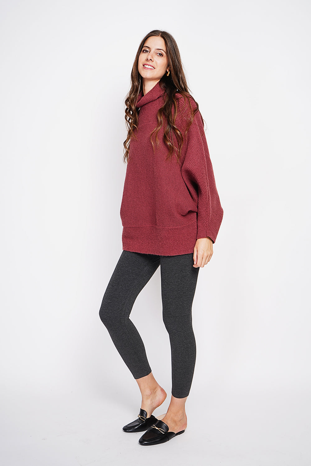 Long sleeve fancy knit turtleneck poncho sweater