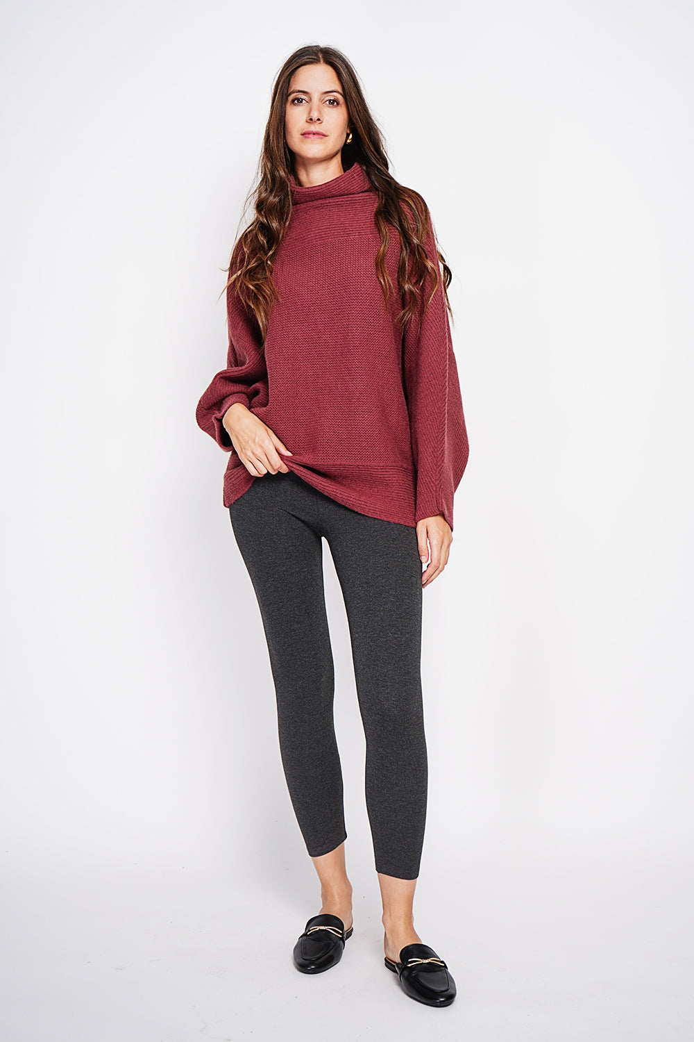 Long sleeve fancy knit turtleneck poncho sweater