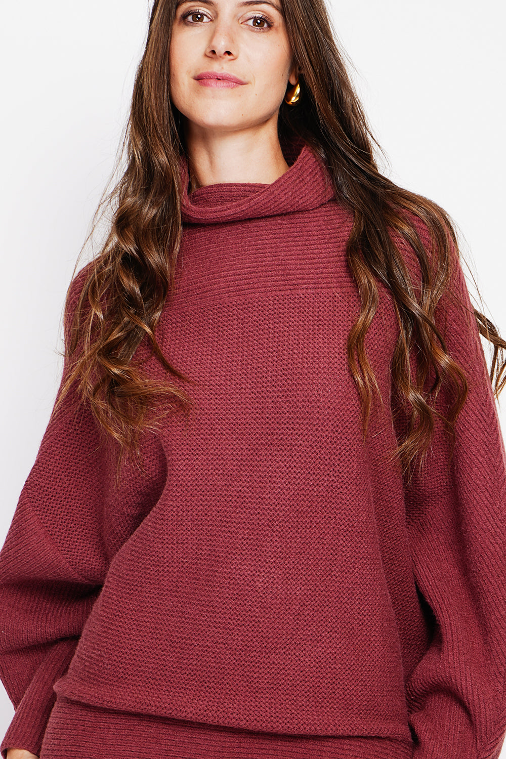 Long sleeve fancy knit turtleneck poncho sweater