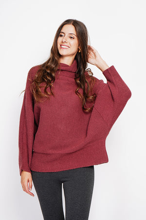 Long sleeve fancy knit turtleneck poncho sweater