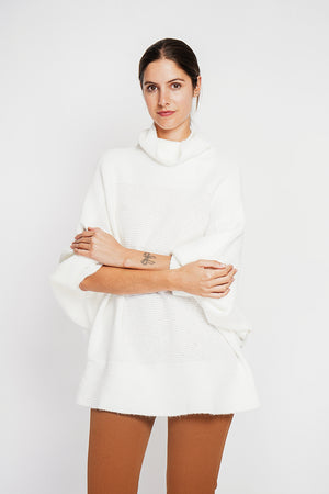 Long sleeve fancy knit turtleneck poncho sweater
