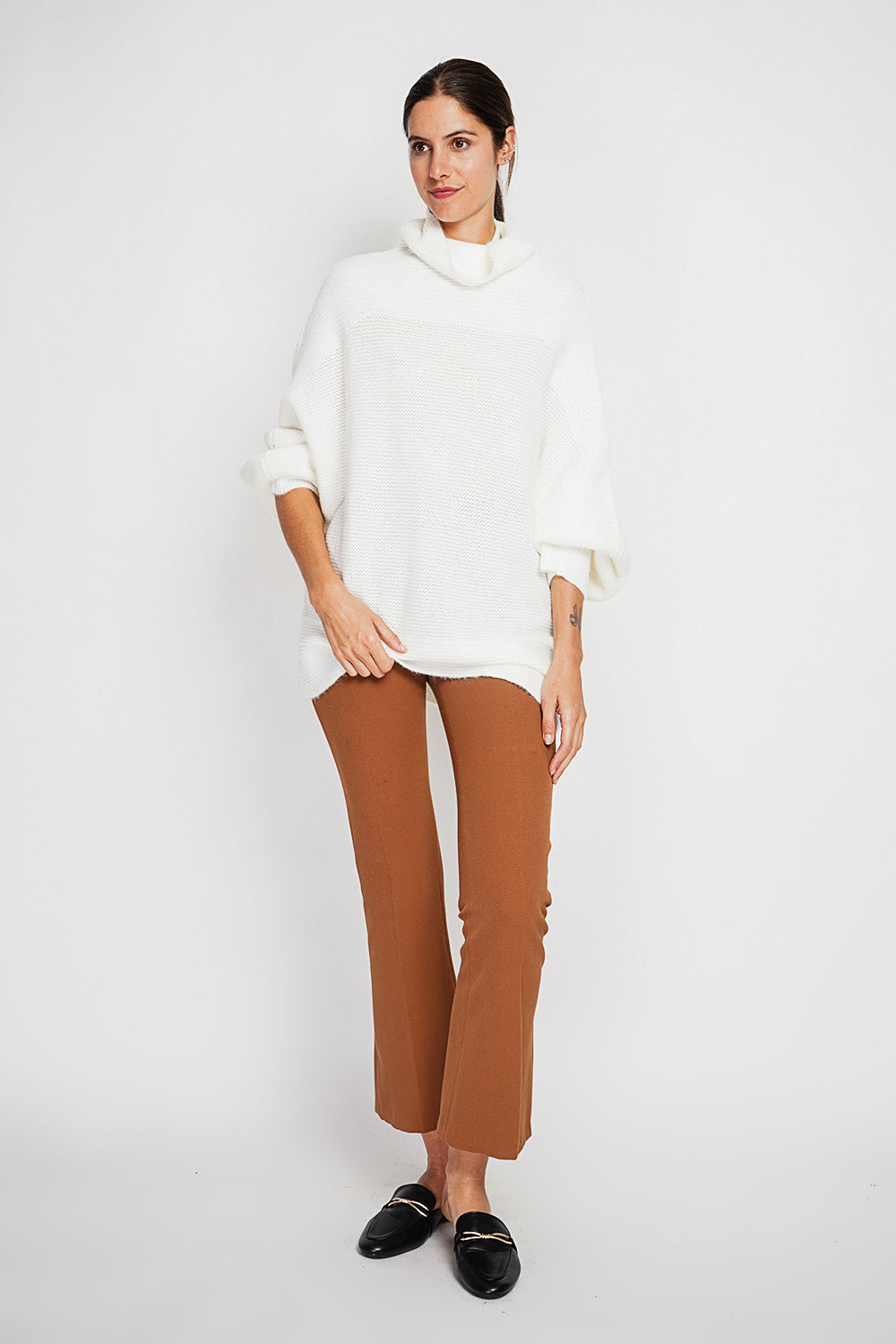 Long sleeve fancy knit turtleneck poncho sweater