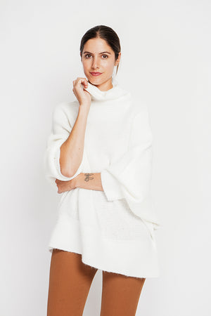 Long sleeve fancy knit turtleneck poncho sweater