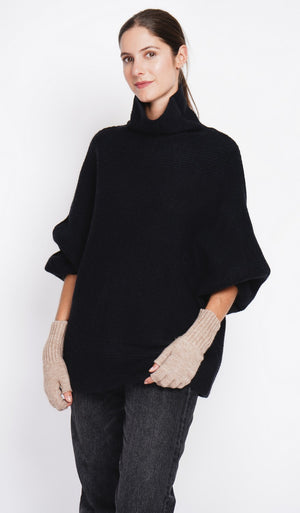 Long sleeve fancy knit turtleneck poncho sweater