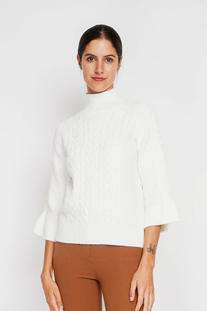 Turtleneck sweater with mid-length musketeer sleeves