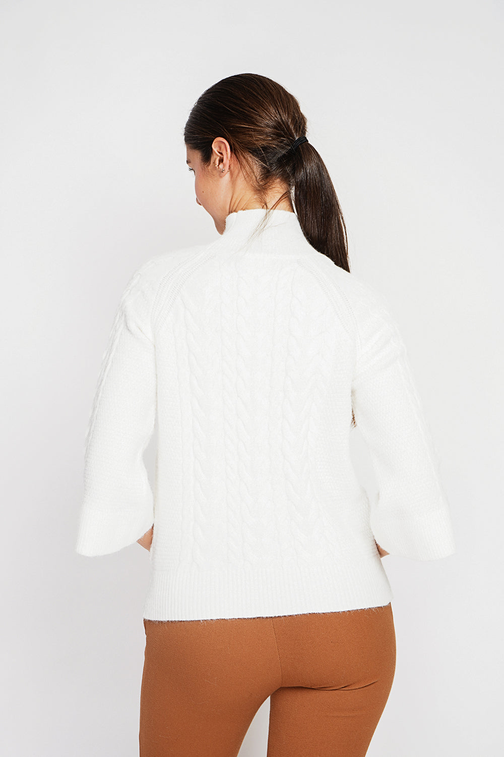 Turtleneck sweater with mid-length musketeer sleeves
