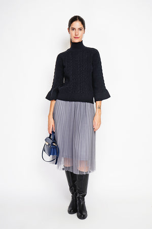 Turtleneck sweater with mid-length musketeer sleeves