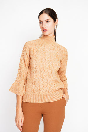 Turtleneck sweater with mid-length musketeer sleeves