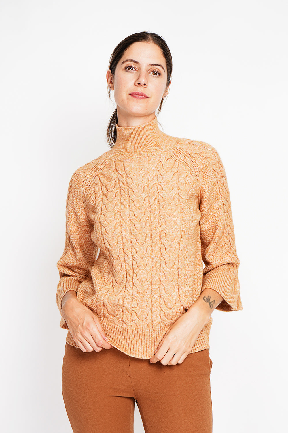 Turtleneck sweater with mid-length musketeer sleeves