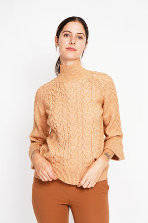 Turtleneck sweater with mid-length musketeer sleeves