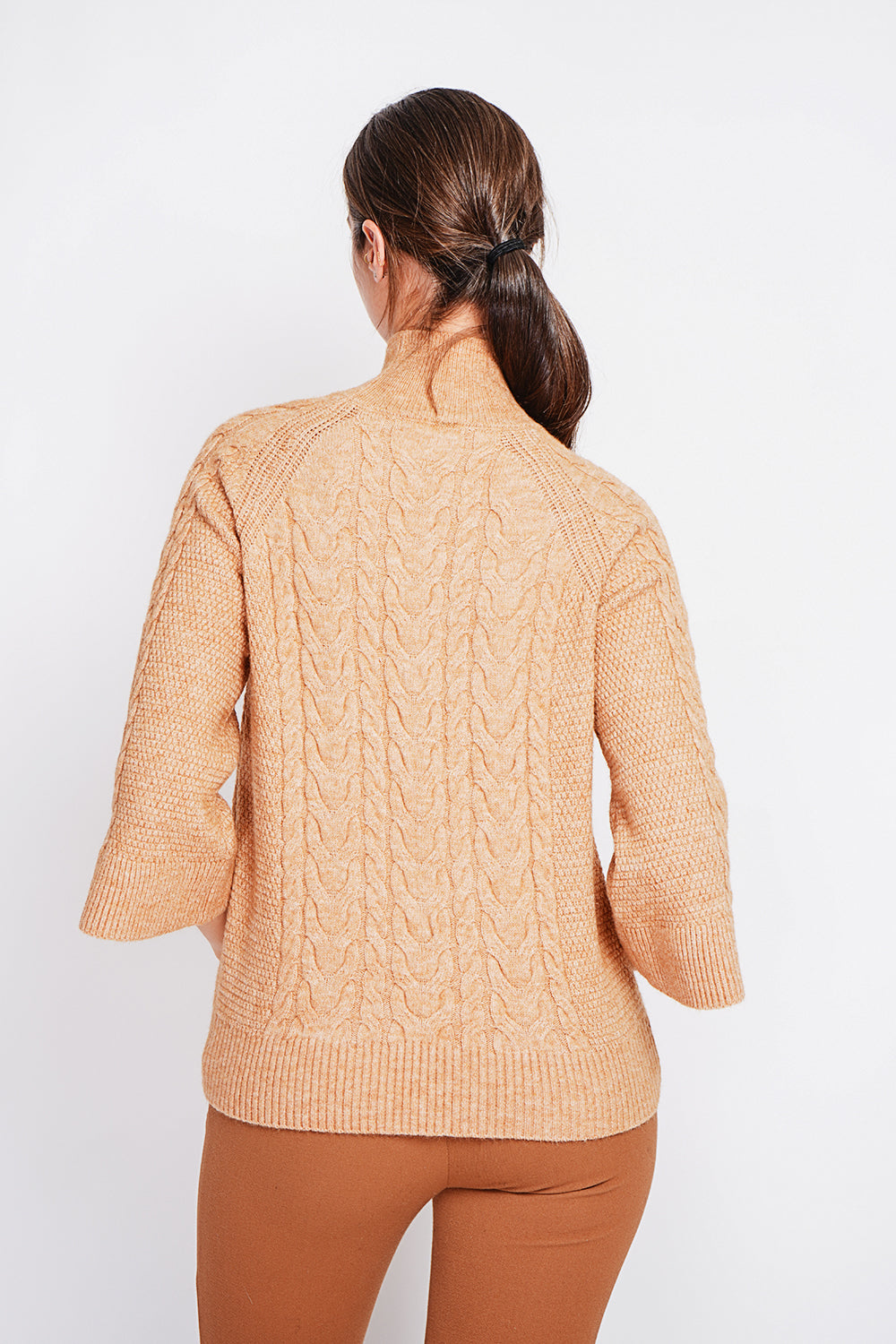 Turtleneck sweater with mid-length musketeer sleeves