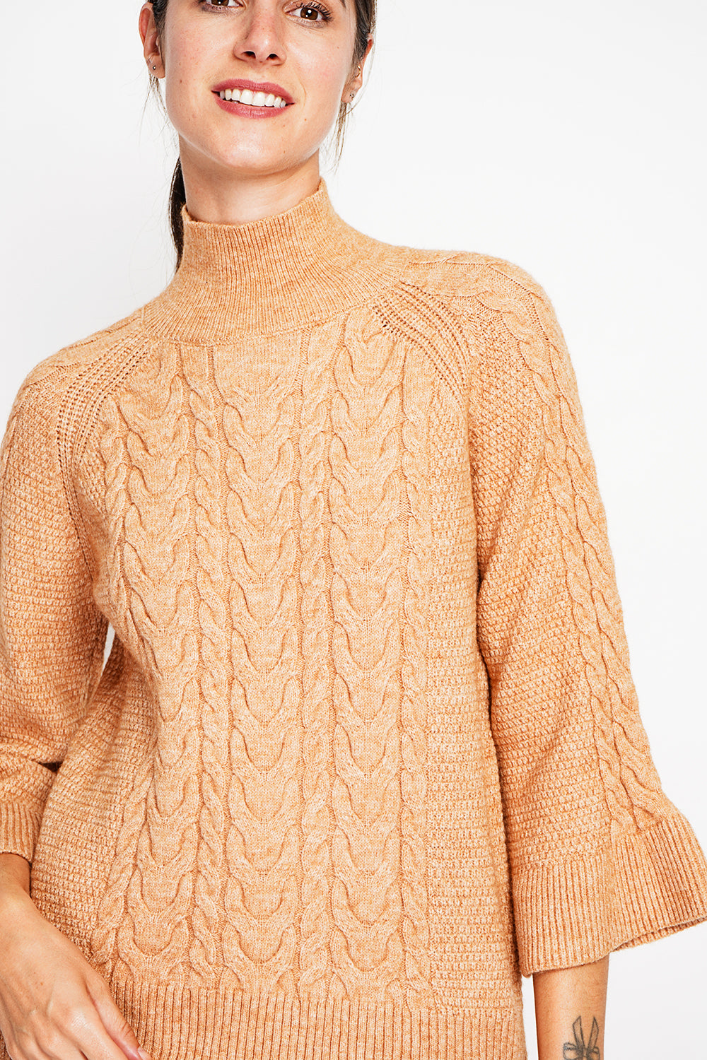 Turtleneck sweater with mid-length musketeer sleeves