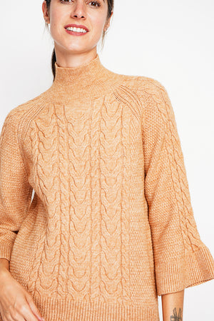 Turtleneck sweater with mid-length musketeer sleeves