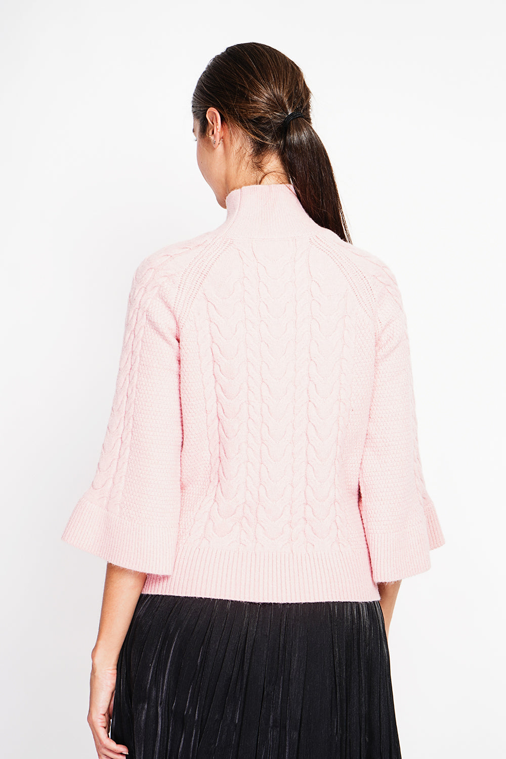 Pull col montant torsadé manches mousquetaire – Vieux rose – Assuili