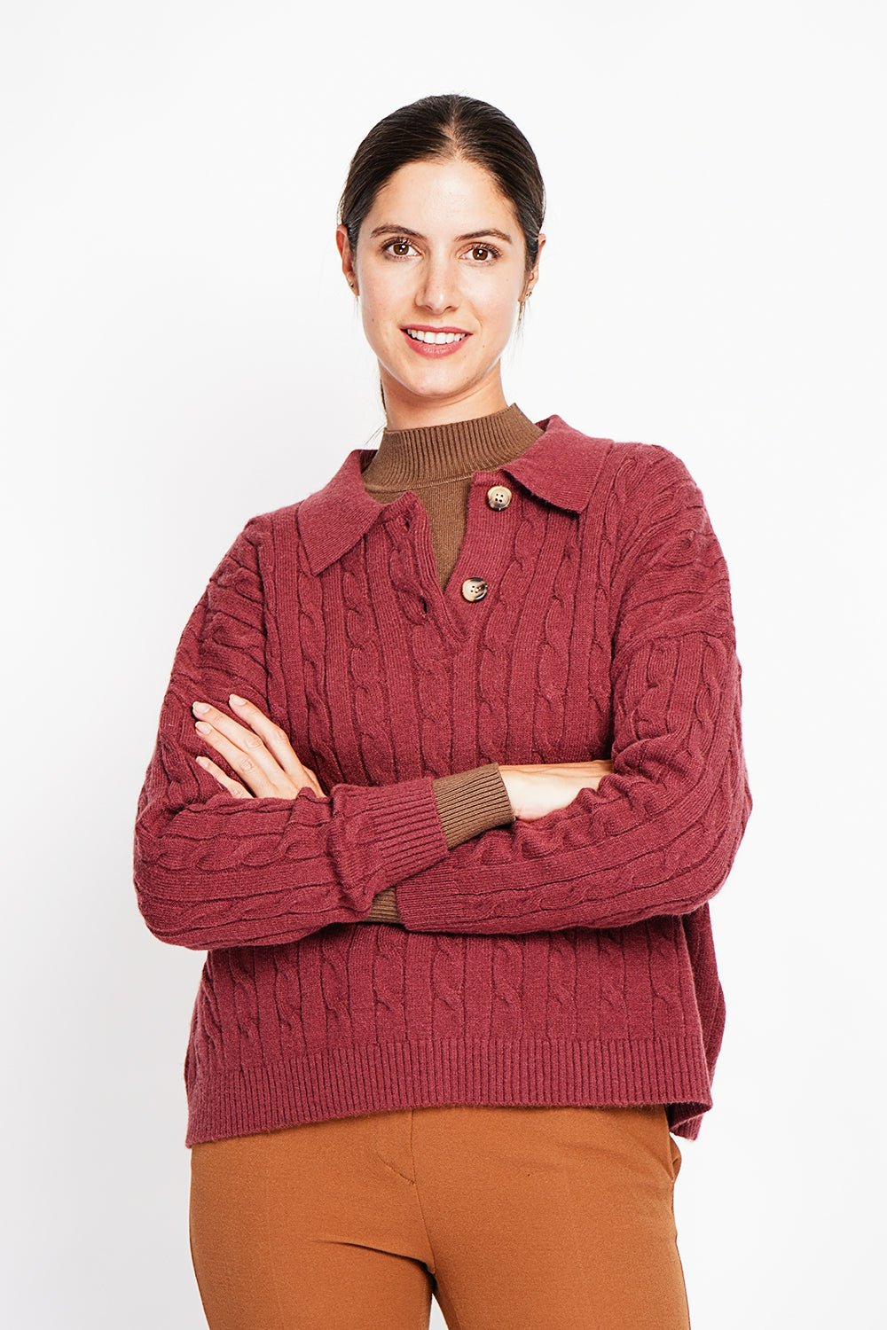 Twisted polo neck sweater Oversized fit with long sleeves