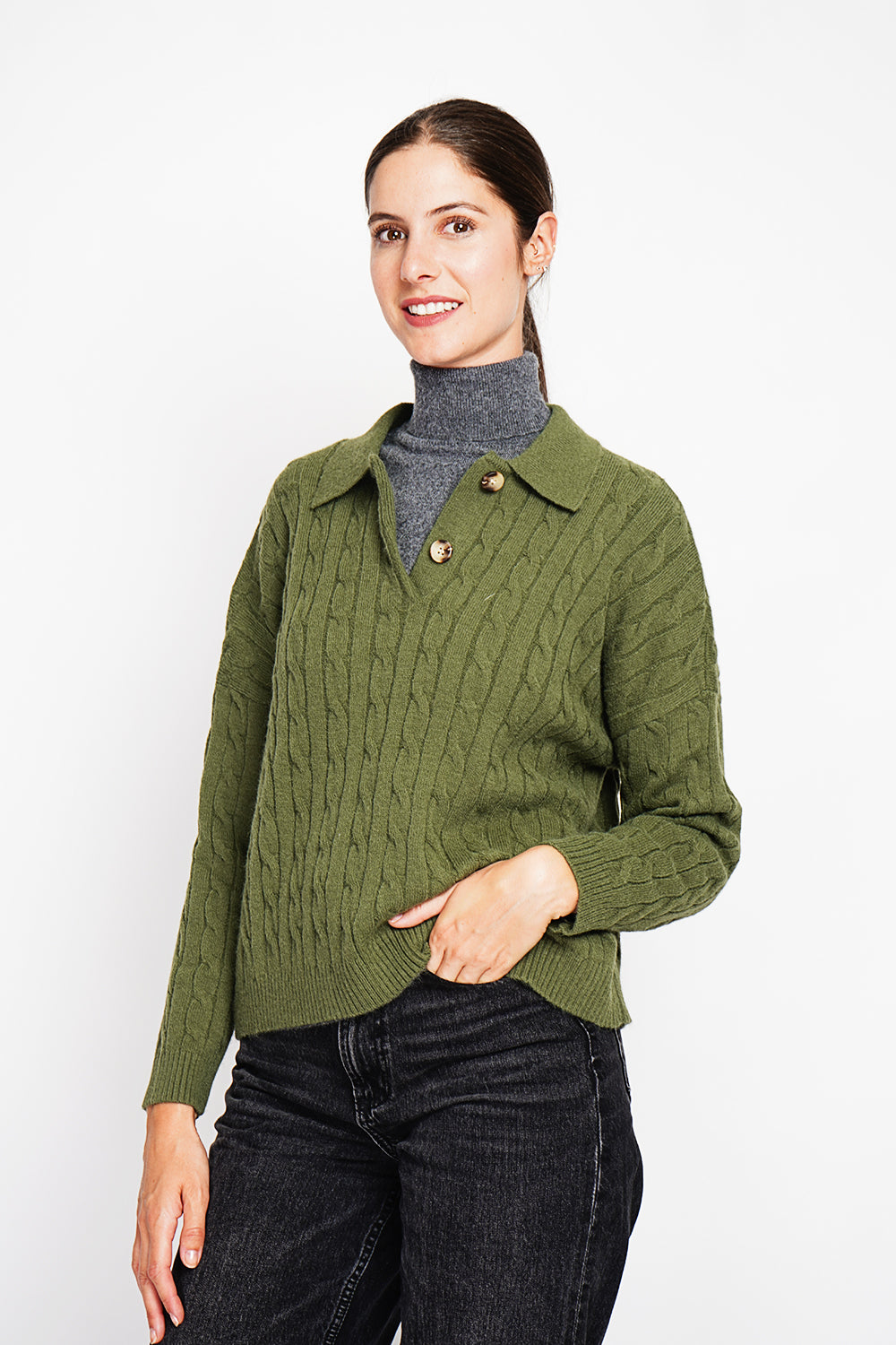 Twisted polo neck sweater Oversized fit with long sleeves