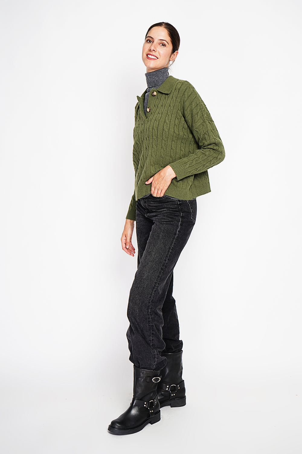 Twisted polo neck sweater Oversized fit with long sleeves