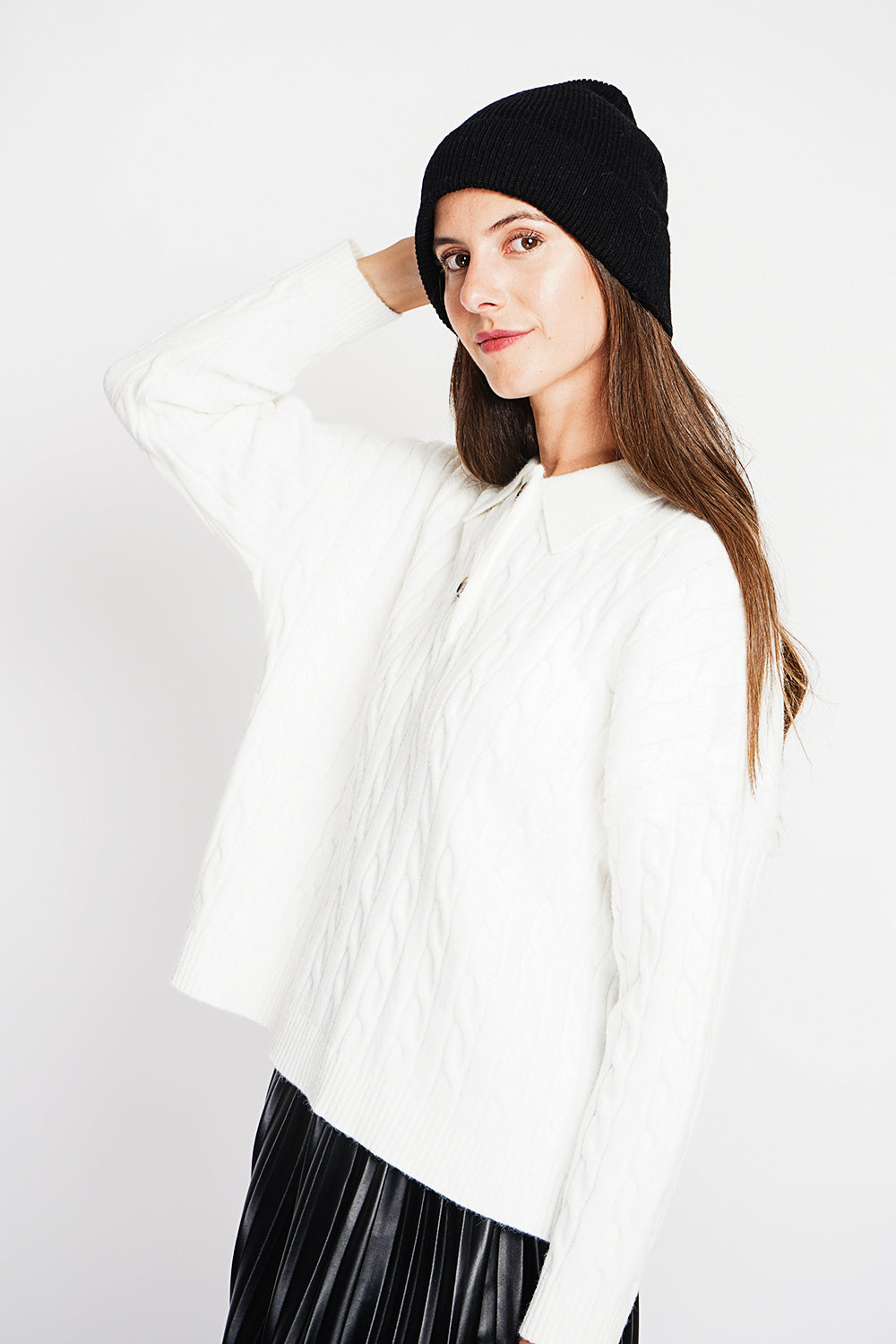 Twisted polo neck sweater Oversized fit with long sleeves