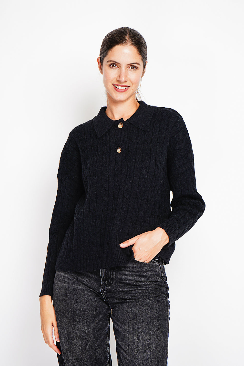 Twisted polo neck sweater Oversized fit with long sleeves