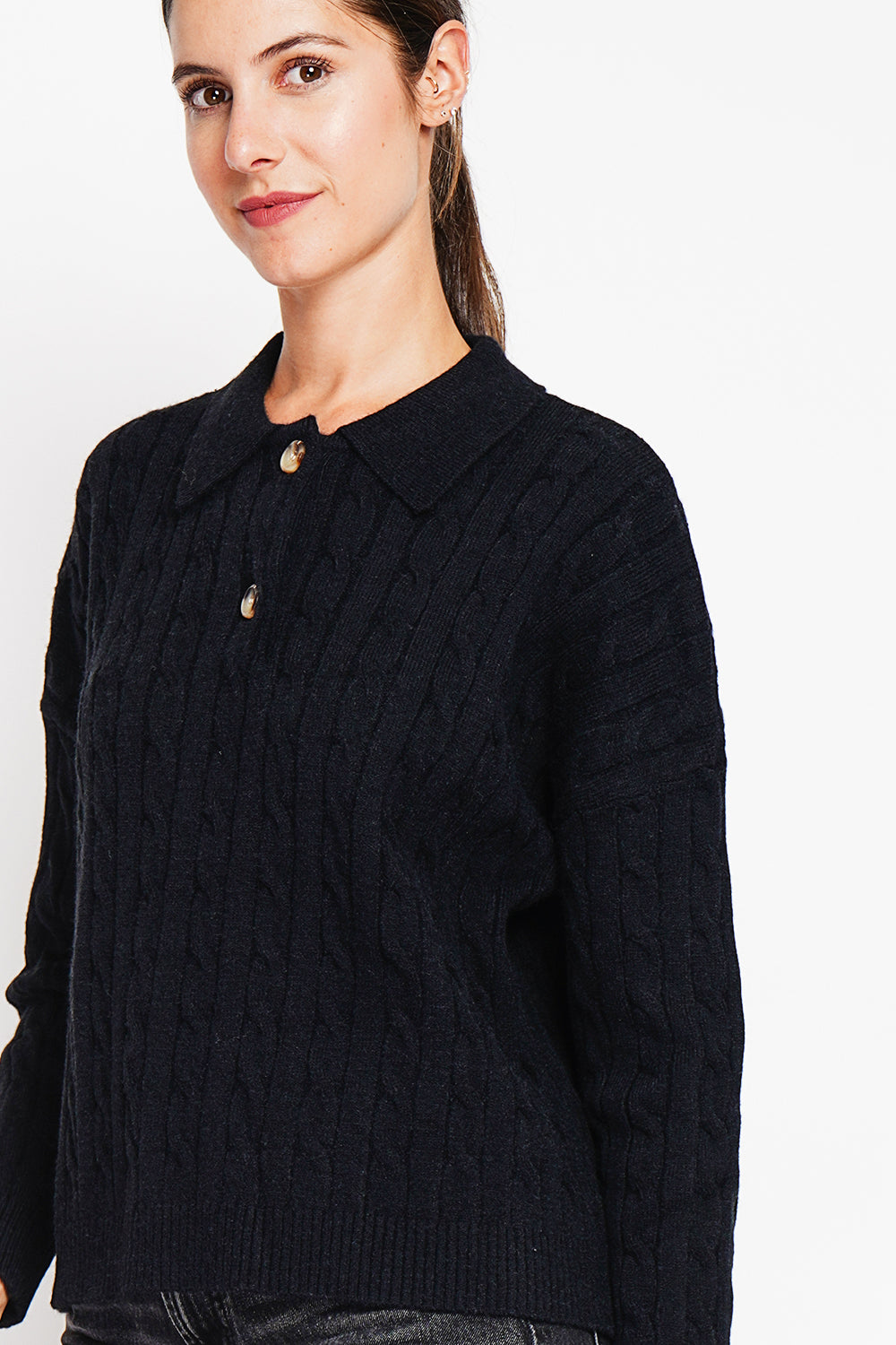 Twisted polo neck sweater Oversized fit with long sleeves