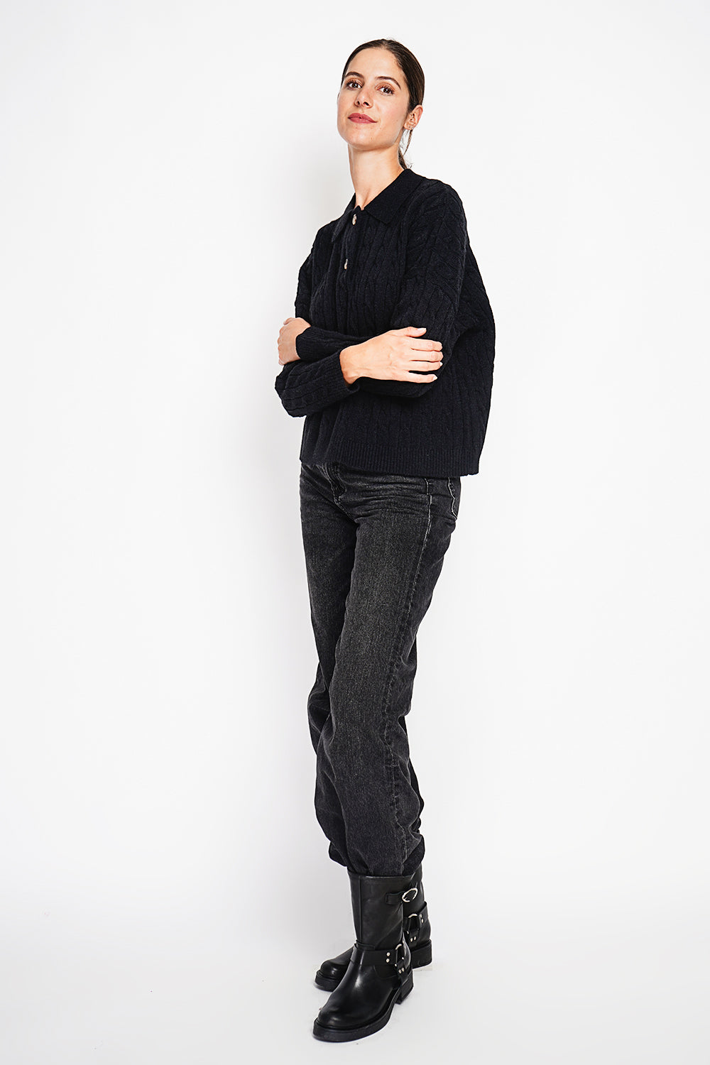Twisted polo neck sweater Oversized fit with long sleeves