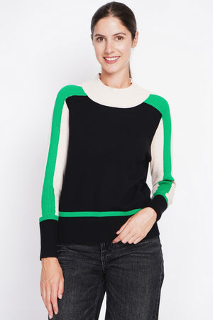 Oversized tri-color high neck sweater with long sleeves