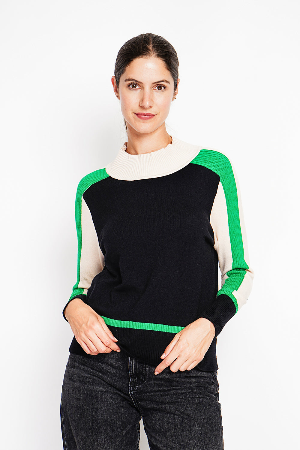 Pull col montant tricolore oversize – Noir – Assuili