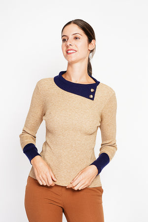 High neck sweater with buttons on the collar and long sleeves