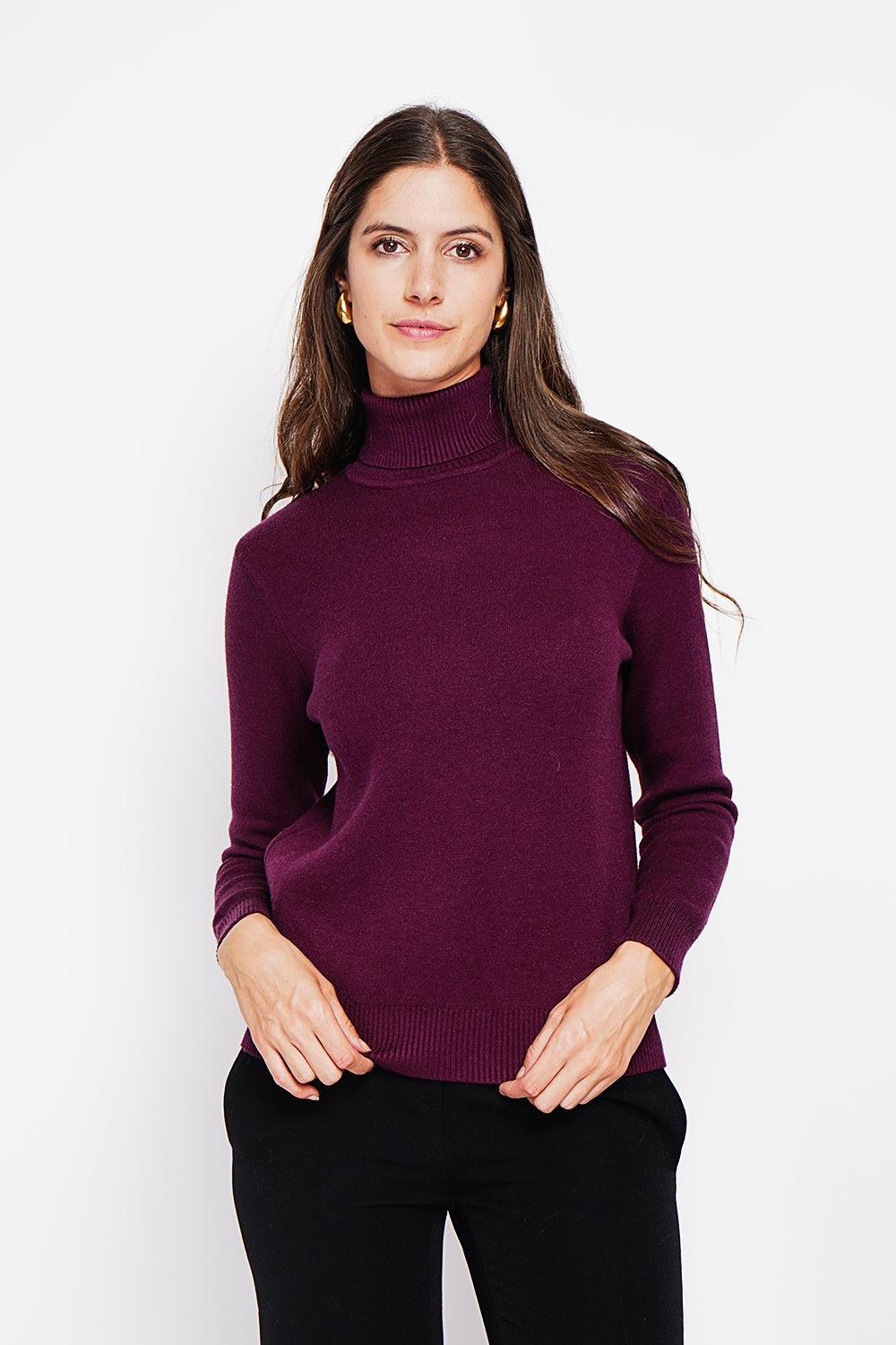 Winter thermal fur collar sweater with long sleeves – Wine red – Assuili