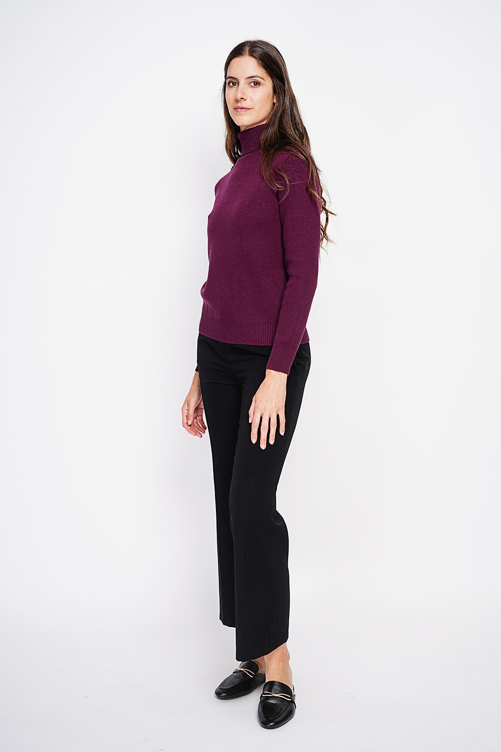 Winter thermal fur collar sweater with long sleeves – Wine red – Assuili