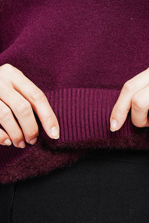 Winter thermal fur collar sweater with long sleeves