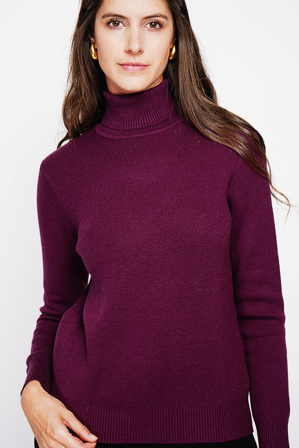 Winter thermal fur collar sweater with long sleeves – Wine red – Assuili