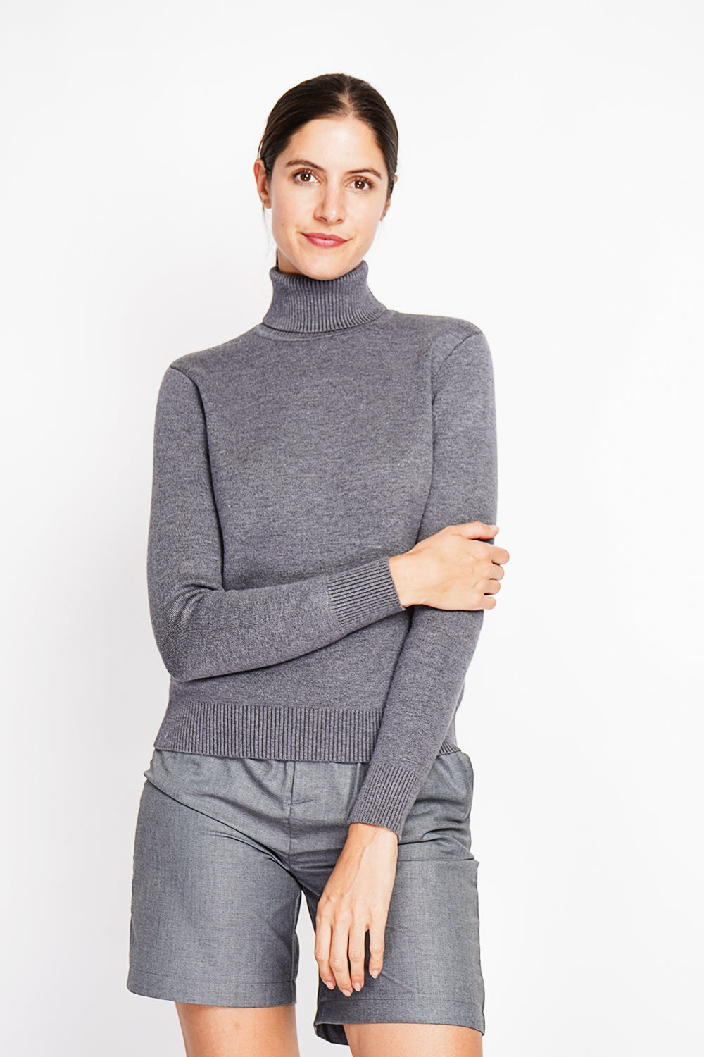 Winter thermal fur collar sweater with long sleeves – Dark gray – Assuili