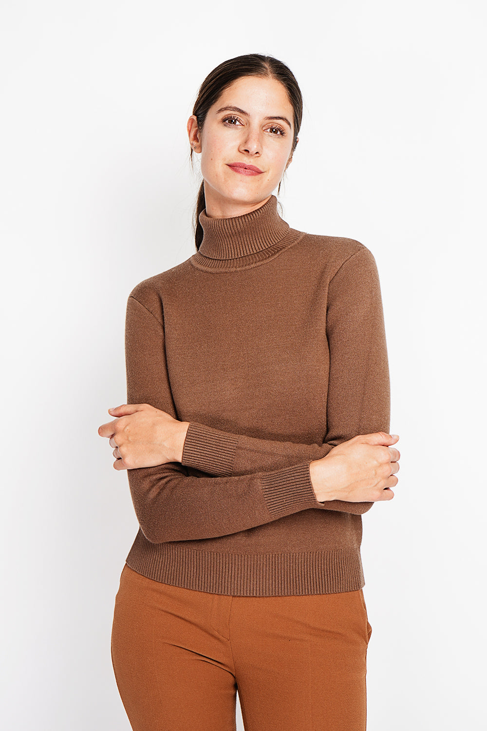 Winter thermal fur collar sweater with long sleeves – Brown – Assuili