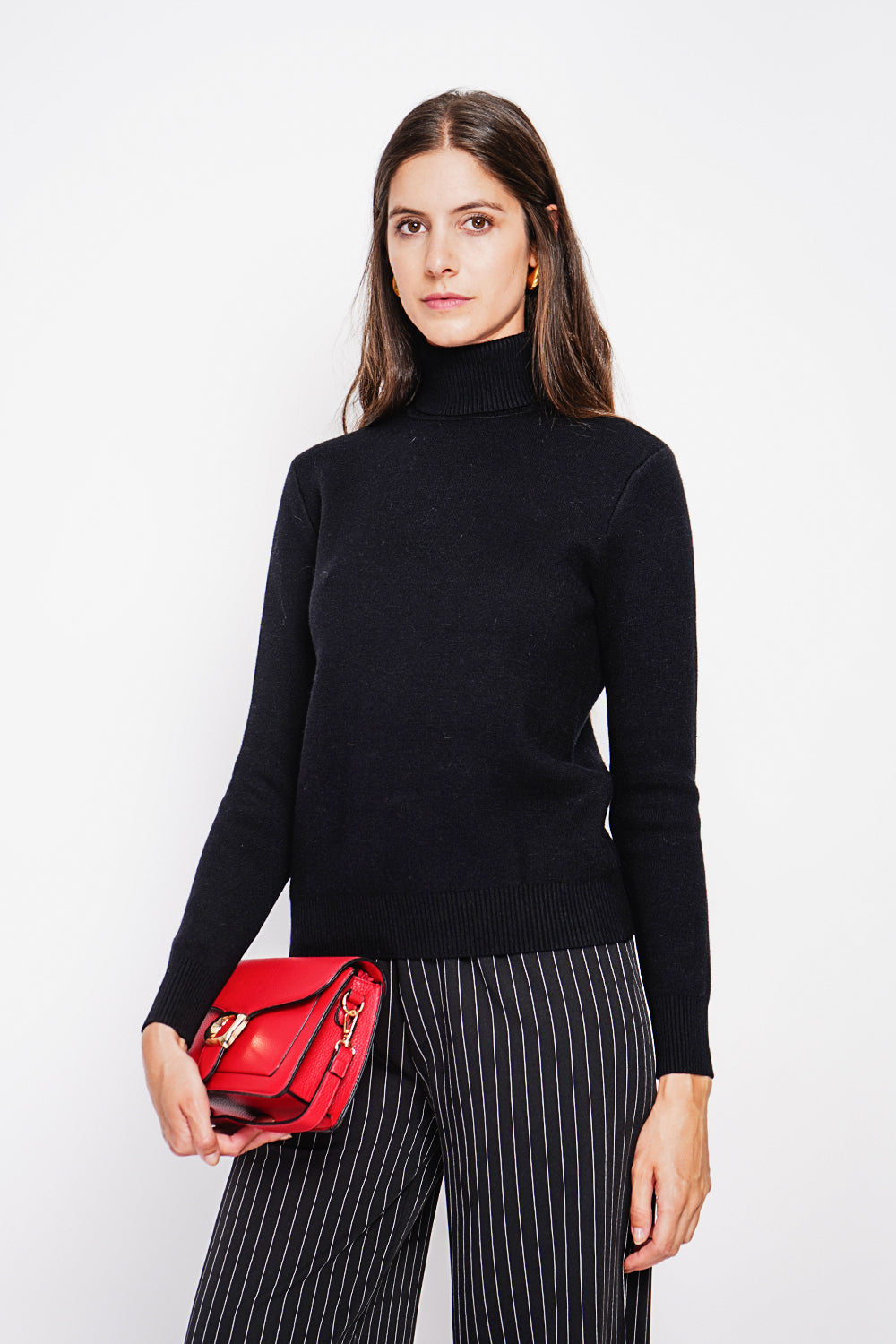Winter thermal fur collar sweater with long sleeves – Black – Assuili