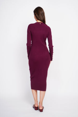Ribbed high neck dress with buttoning on the long sleeves