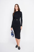 Robe longue côtelée col montant – Noir – Assuili