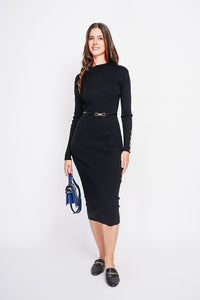 Ribbed high neck dress with buttoning on the long sleeves