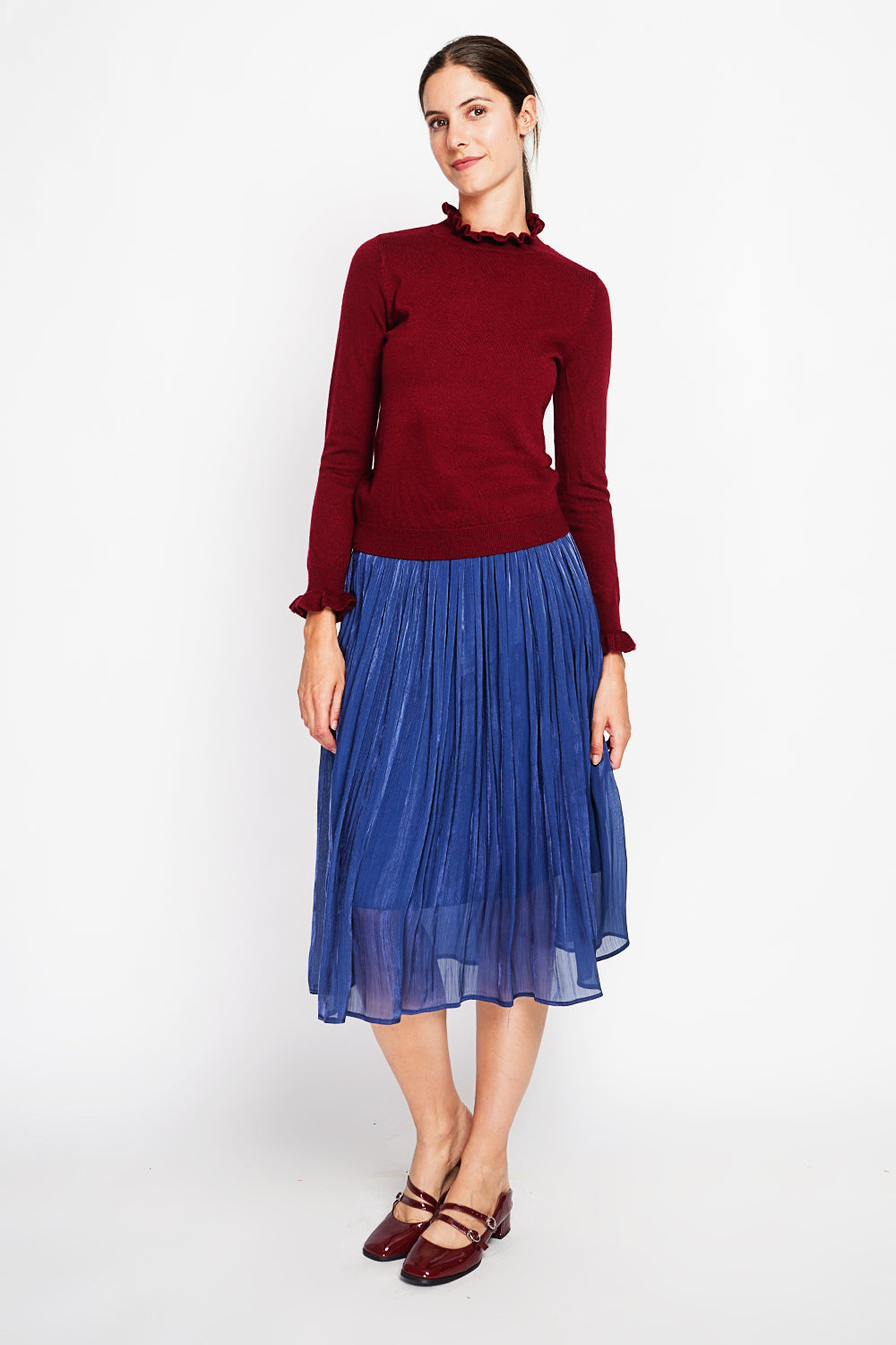Ruffled high neck sweater with long ruffled sleeves