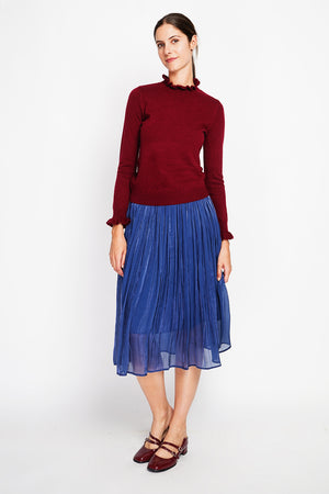 Ruffled high neck sweater with long ruffled sleeves