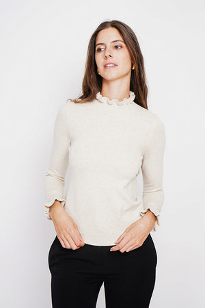 Ruffled high neck sweater with long ruffled sleeves