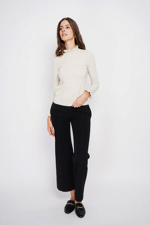 Ruffled high neck sweater with long ruffled sleeves
