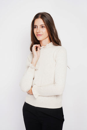 Ruffled high neck sweater with long ruffled sleeves