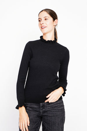 Ruffled high neck sweater with long ruffled sleeves