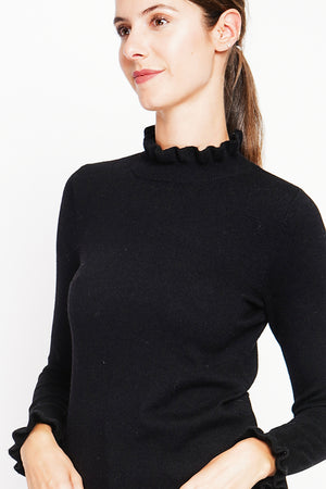 Ruffled high neck sweater with long ruffled sleeves