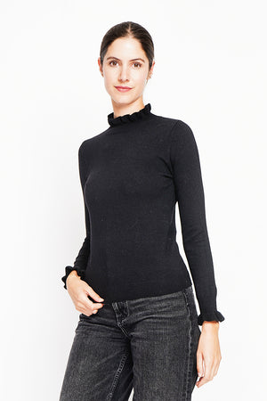 Ruffled high neck sweater with long ruffled sleeves