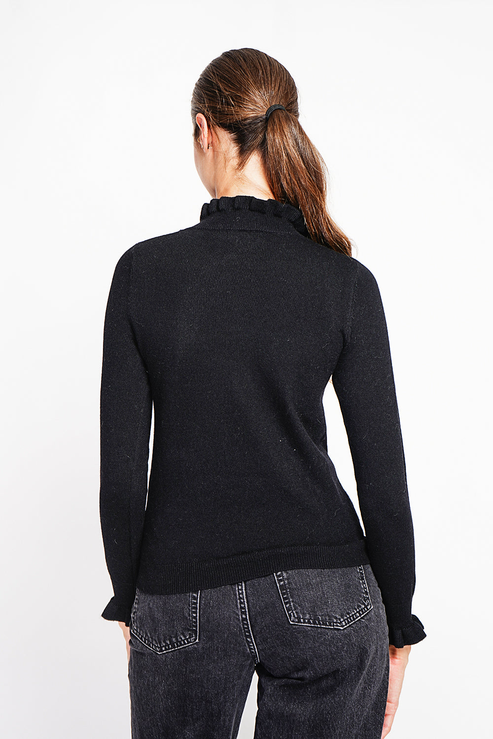 Ruffled high neck sweater with long ruffled sleeves